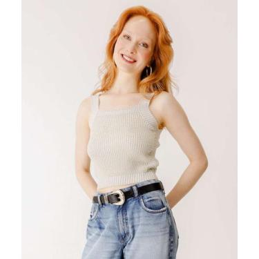 Imagem de Blusa Cropped Regata Feminina Tricô Marisa Bege-73145, Bege, G