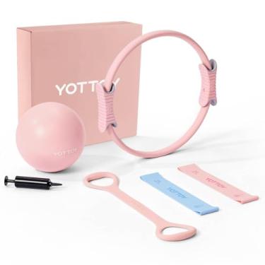 Imagem de YOTTOY Conjunto de anel e bola de Pilates, Figura 8 faixas de resistência, faixas elásticas e guia, conjunto de equipamento de pilates para iniciantes para exercícios em casa, força do núcleo, ioga