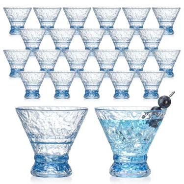 Imagem de XUWAIDSGN 24 peças de copos de martini azul sem haste de 290 ml, copos de coquetel de cristal plasti, copos de coquetel vintage, copos reutilizáveis Margarit, copos cupê (24, azul)