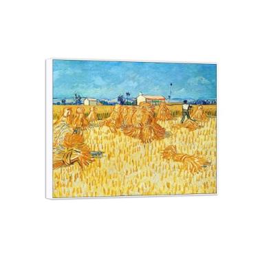 Imagem de BMZFYBS Vincent van Gogh Famosa pintura em tela de arte de parede pronta para pendurar Colheita na Provença. Imagem em moldura branca para decoração de sala de estar 50 x 60 cm 20 x 24 pol