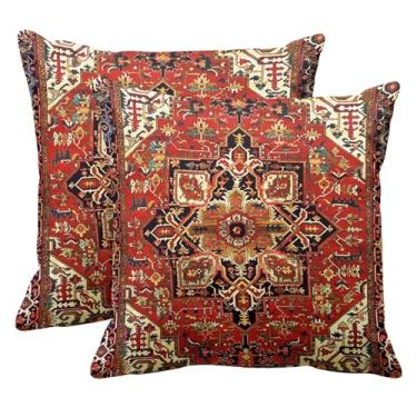 Imagem de Britimes Capas de almofada, decoração de arte tribal asteca, 45,7 x 45,7 cm, conjunto de 2 capas de sofá, fronhas de pintura a óleo abstrata para quarto, sala de estar, decoração étnica, kilim turco