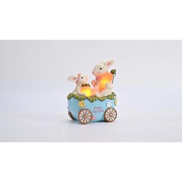 Imagem de TERESA'S COLLECTIONS Decorações de Páscoa, coelho para mãe e criança sentado no carro do ovo com luzes solares, decoração de Páscoa, estátua de resina à prova d'água, presente de jardim, interno