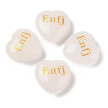 Imagem de Estatuetas MBTI de cristal de quartzo natural com gravação de coração estátuas com cristais de cura para decoração de mesa de escritório em casa, 30 x 30 x 12,5 ~ 13 mm