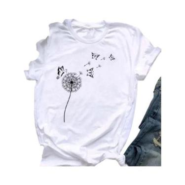 Imagem de Camiseta Casual Feminina De Verão Com Estampa De Borboleta Dente-de-Le