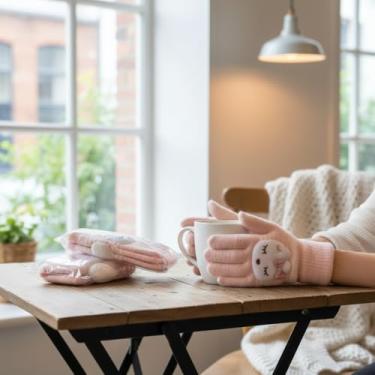 Imagem de Luvas infantis com desenho animado inverno grosso quente menino menina meio dedo luvas ao ar livre à prova de vento crianças escrevendo cinco dedos luvas