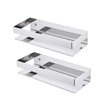 Imagem de 2 pacotes com prateleira de aço inoxidável 304 à prova de ferrugem para banheiro, cozinha, organizador de banheiro, suporte de banheiro amplo espelho lateral frontal para cosméticos prateleira de