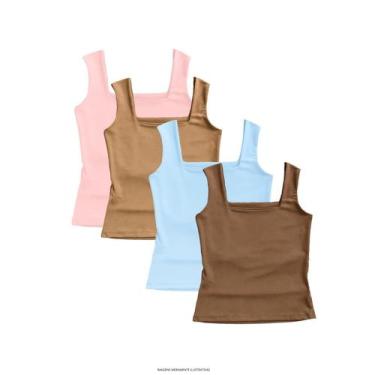 Imagem de Kit 4 Regata Lisa Confortável Moda Blogueira Verão - Grupo Blitz, Rosa