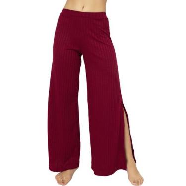 Imagem de Calça Flare Pantalona Vekyo Cintura Alta Com Fenda, G, Vinho, Feminino