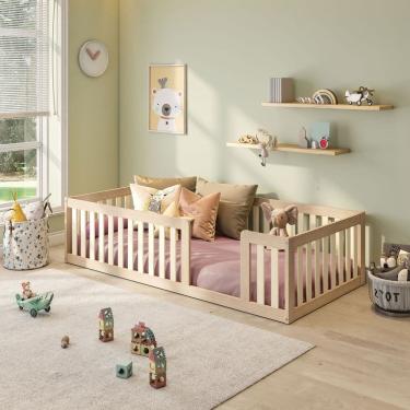 Imagem de Cama Montessoriana Solteiro Com Grade Giulia Casatema Natural