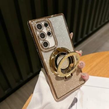 Imagem de Capa de luxo com suporte magnético e à prova de choque para Samsung Galaxy S25 S24 S23 S22 Ultra Plus S24 Fe (para Samsung S25 Plus/Dourada)