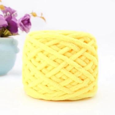 Imagem de 1 fio grosso para tricô à mão, fio grosso de chenille, fios grandes e grossos para crochê, fios de cobertor de malha super volumosos, (25 metros cada novelo), creme (amarelo)