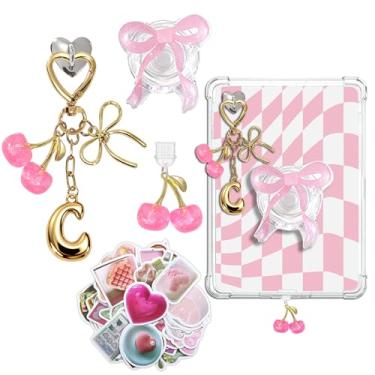 Imagem de JINGSEN Lindo conjunto de berloques para Kindle, incluindo plugue de poeira tipo C/USB C, chaveiros cereja com gancho, pingentes compatíveis com Kindle/E-Reader/telefone (cerejas rosa C)