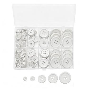 Imagem de Conjunto de botões de costura com 4 furos sortidos redondos para reparo de roupas, artesanato, ternos, suéteres, casacos, casa para mães, 100 peças (branco)