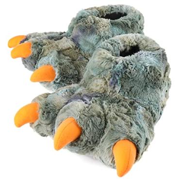 Imagem de ULTRAIDEAS Pantufas de pata de animais para mulheres e homens, chinelos engraçados para adultos e crianças, sapatos de fantasia unissex fofos para casa, Pata de dinossauro manchada, 13-14 Women/11-12