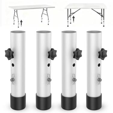 Imagem de YUEYIN Extensores de perna de mesa para mesas dobráveis, elevadores de mesa de metal ajustáveis de 2 níveis de altura (8,4 cm/12,4 cm) para pernas retas/dobradas, alívio da dor nas costas e melhoria