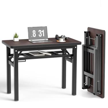 Imagem de Mesa dobrável, mesa de computador dobrável de 31,5 cm, mesa de estudo com prateleira de armazenamento, mesa pequena sem montagem, mesa de escritório em casa, mesa dobrável para pequenos espaços de