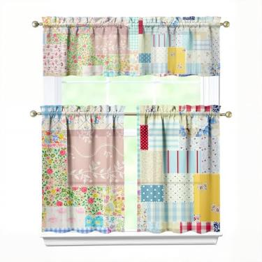 Imagem de Tapesb Conjunto de 3 peças de cortina de cozinha floral floral engraçado cortinas de janela pequenas sobre a pia decoração essencial adequado para cozinha, quarto, lavanderia, 69,8 x 91,4 cm