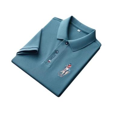 Imagem de Camisa polo masculina bordada casual moda manga curta verão top confor