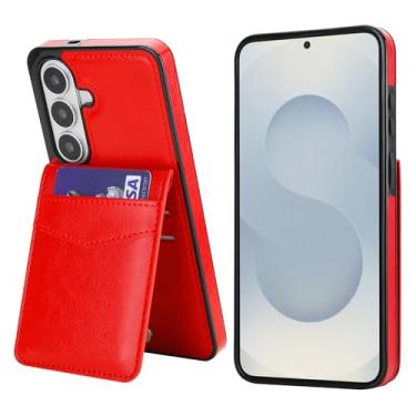 Imagem de Capa carteira de couro para Samsung Galaxy S26, couro anti-impressão digital e TPU, 5 compartimentos para cartão (4 internos + 1 externo) com fecho magnético, à prova de choque, proteção de borda