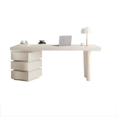 Imagem de KEG801302 Combinação simples de mesa de vento e cadeira com gaveta de armazenamento, mesa de escrita, mesa de computador, mesa de estudo para escritório em casa, escrita branca (180 * 70 * 75 cm)