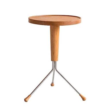 Imagem de Mesa lateral pequena mesa redonda para pequenos espaços, mesa lateral de madeira com pernas de metal, mesa lateral de sofá para sala de estar, entrada, quarto pequena mesa de centro (marrom claro)