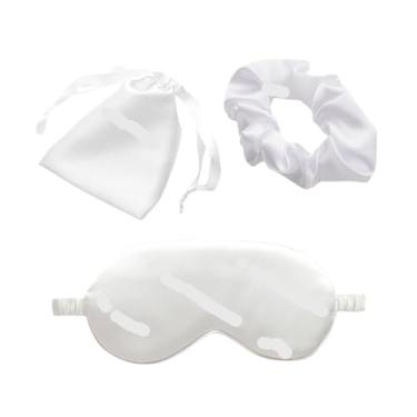 Imagem de Conjunto de 3 peças imitação de seda tapa-olhos sombra máscara para dormir olho olho tapa-olho viagem relaxar cobertura saúde dormir macio (branco)