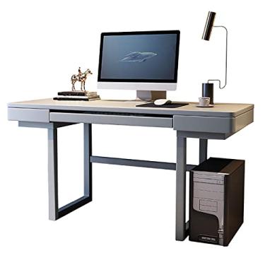 Imagem de U5GAAALPPQ9 Mesa de escritório em casa, mesa de madeira com mesa grande e 2 gavetas, mesa de computador estável, estilo moderno, cor cinza e nogueira (cinza 120 x 60 x 75 cm)