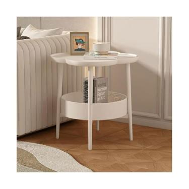 Imagem de Mesa de canto moderna em forma de flor, mesa de cabeceira com destaque, mesa de lanche lateral de sofá, mesa de cabeceira com cesta de armazenamento, mesa de centro pequena para sala de estar e quarto