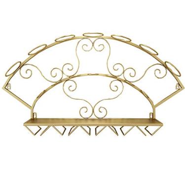 Imagem de Prateleira de parede de ferro europeia, copo de vinho, prateleira de armazenamento de cabeça para baixo (ouro)