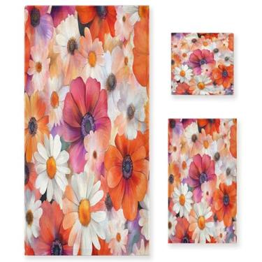 Imagem de xigua Conjunto de toalhas de banheiro de flores em aquarela absorvente macio 3 peças toalha de banho toalha de mão toalhas decorativas para banheiro, academia, hotel, praia, piscina