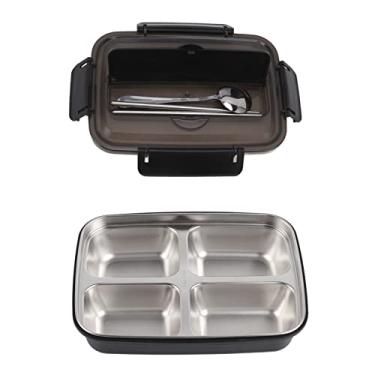 Imagem de Portable Lunch Box 304 Stainless Steel Bento Box Lunch Containers Food Storage Box with 4 Compartments Tableware for Outdoor (Black)