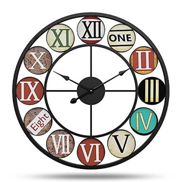 Imagem de Wddwymll Relógio de parede redondo retrô de 50 cm, relógio de parede com algarismos romanos, operado por bateria, sem tique-taque, relógio de parede grande, para escritório, sala de estar, café