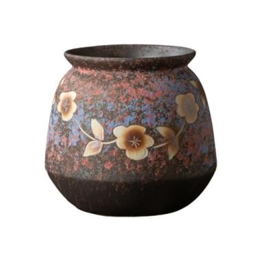 Imagem de KHUTRW3D Vaso de cerâmica vintage para suculentas, vaso de plantas verde esculpido à mão, grande calibre interno e externo