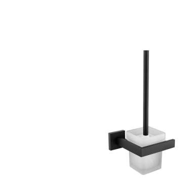 Imagem de Kit de acessórios de hardware de banheiro preto fosco, prateleira de parede, toalheiro, trilho, cabide, escova de vaso sanitário, suporte de papel, prato, escova de vaso sanitário