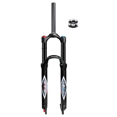 Imagem de Garfo dianteiro de suspensão pneumática Mountain Bike 26 27,5 29 polegadas 140 mm preto de viagem, garfos de bicicleta de tubo reto/cônico de liga ultraleve para pneus de 1,5-6,2 polegadas (trava