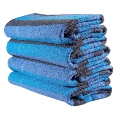 Imagem de Toalha de Banho Listrada Grande 64x133cm Algodão Macio Design Moderno Cores Vibrantes(Azul e cinza)