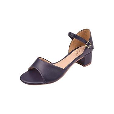 Imagem de Sandália Saltinho Casual Básica Feminina Calcanhar Fechado (40, Azul Marinho)