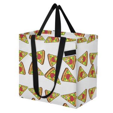 Imagem de SEHANY Delicious Pizza Sacola reutilizável de mercearia com alças reforçadas, bolsa de compras de lona dobrável à prova d'água de grande capacidade para viagem, cozinha, praia