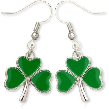 Imagem de LaBling Brincos femininos do Dia de São Patrício | Brincos pendentes de acrílico trevo irlandês | Brincos divertidos com chapéu de trevo - 013