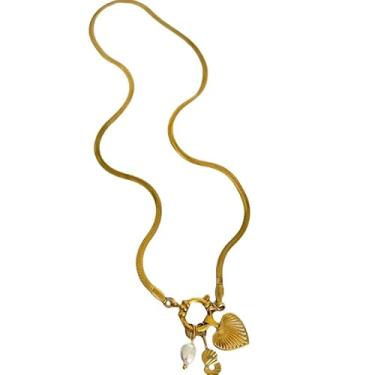 Imagem de tincolia Colar feminino de aço inoxidável estilo europeu e americano corrente de osso de cobra com pingente de coração de 26 letras