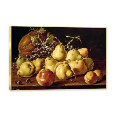 Imagem de NHLDZYH Moldura dourada. Tela de frutas botânicas vintage, impressão de estilo de pintura a óleo vintage, decoração de jantar country de fazenda, pronta para pendurar. C22. 50 x 75 cm.