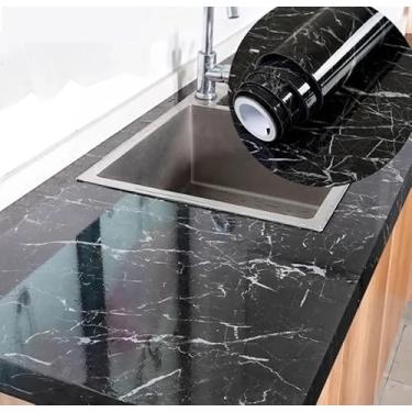 Imagem de Adesivo de Parede 3mx60cm Lavável para Sala Quarto Cozinha de Mármore Vinil (Preto)