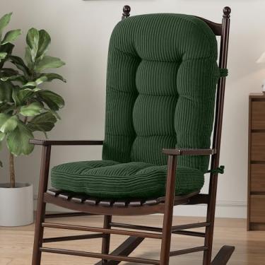 Imagem de idee-home Almofadas internas para cadeira de balanço, almofadas de substituição de balanço com capa de veludo cotelê removível, almofada de cadeira de balanço de madeira com encosto alto, almofadas de