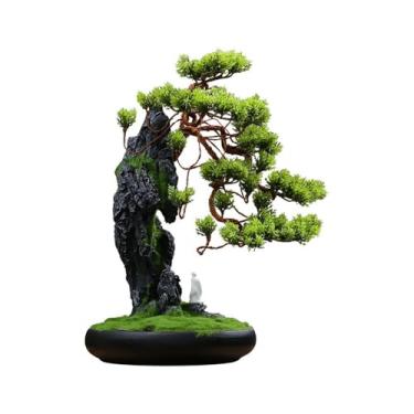 Imagem de Bonsai artificial simulação de árvore de pinheiro bem-vindo ornamentos de bonsai chinês Wigwam plantas verdes em vaso sala de estar decorativo árvore bonsai artificial