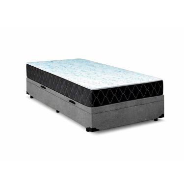 Imagem de Cama Box Baú Solteiro 88 Suede Cinza Com Colchão Espuma D33 Marrocos 30cm