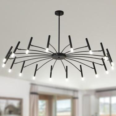 Imagem de NILSE Lustre Sputnik moderno de LED 18 luzes preto com lâmpadas G9, luminária grande de meados do século 133 cm, iluminação regulável para sala de jantar, hall de entrada, casa de fazenda, quarto