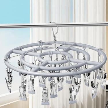 Imagem de Autminia Escorredor de roupas de aço inoxidável com 24 clipes, gancho giratório à prova de vento para meias, sutiãs, toalhas, roupas íntimas, lavanderia, chapéu, cachecol, calças, luvas (clipes cinza)