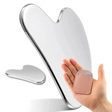 Imagem de Pedra Gua Sha Profissional de Aço Inoxidável – Massageador Facial e Corporal, Lifting Natural, Drenagem Linfática, Reutilizável e Higiênico (Inclui Bolsa Protetora)