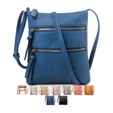 Imagem de Bolsas transversais femininas de couro, bolsas de ombro com alça ajustável, bolso com zíper e borla, Azul, Small