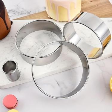 Imagem de Conjunto de cortadores de massa de biscoito e pastelaria de aço inoxidável de 5 peças - moldes redondos de biscoito com tamanhos de 3 cm a 7 cm para assar, cozinhar, sobremesas DIY